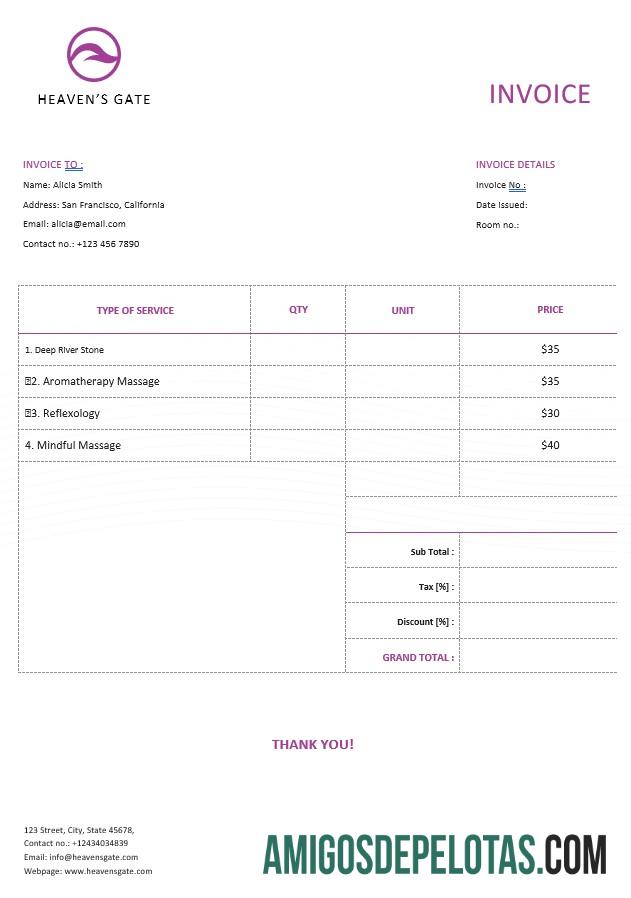 realista Modelo de fatura de massagem grátis